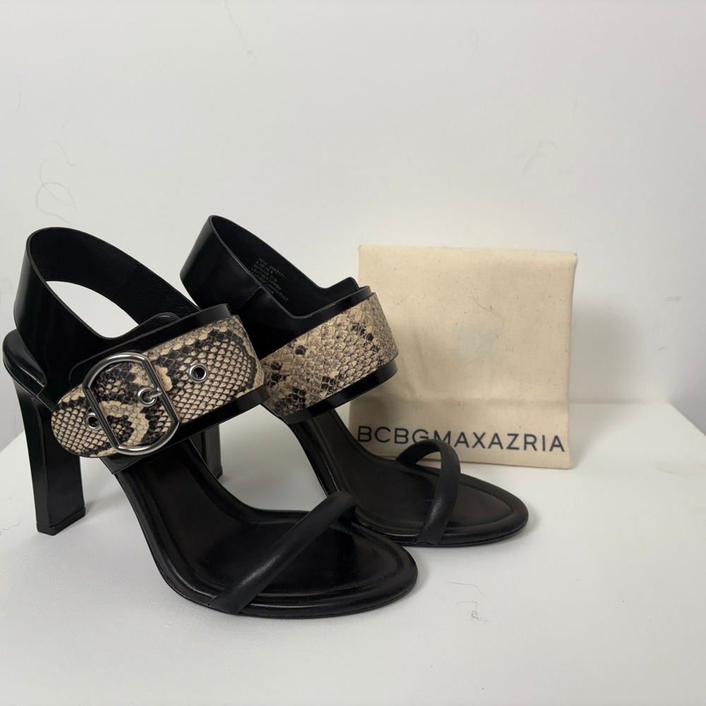 BCBGMAXAZRIA - 'Nell' Heeled Sandals with Snakeskin buckle detail -  Size 8.5